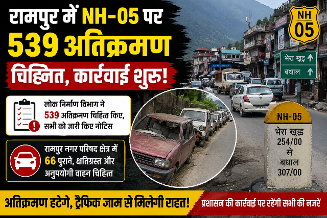 Rampur Bushahr: एनएच-05 पर रामपुर में 539 अतिक्रमण चिह्नित, 66 कबाड़ वाहन भी बन रहे यातायात में बाधा