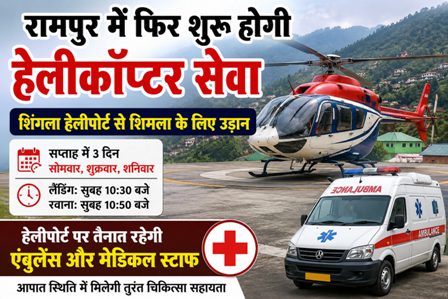 Rampur Bushahr: रामपुर में जल्द फिर शुरू होगी हेलीकॉप्टर सेवा, शिंगला हेलीपोर्ट पर तैनात रहेगी एंबुलेंस